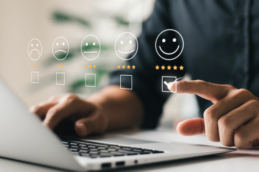 Someone happy with a website on their computer
