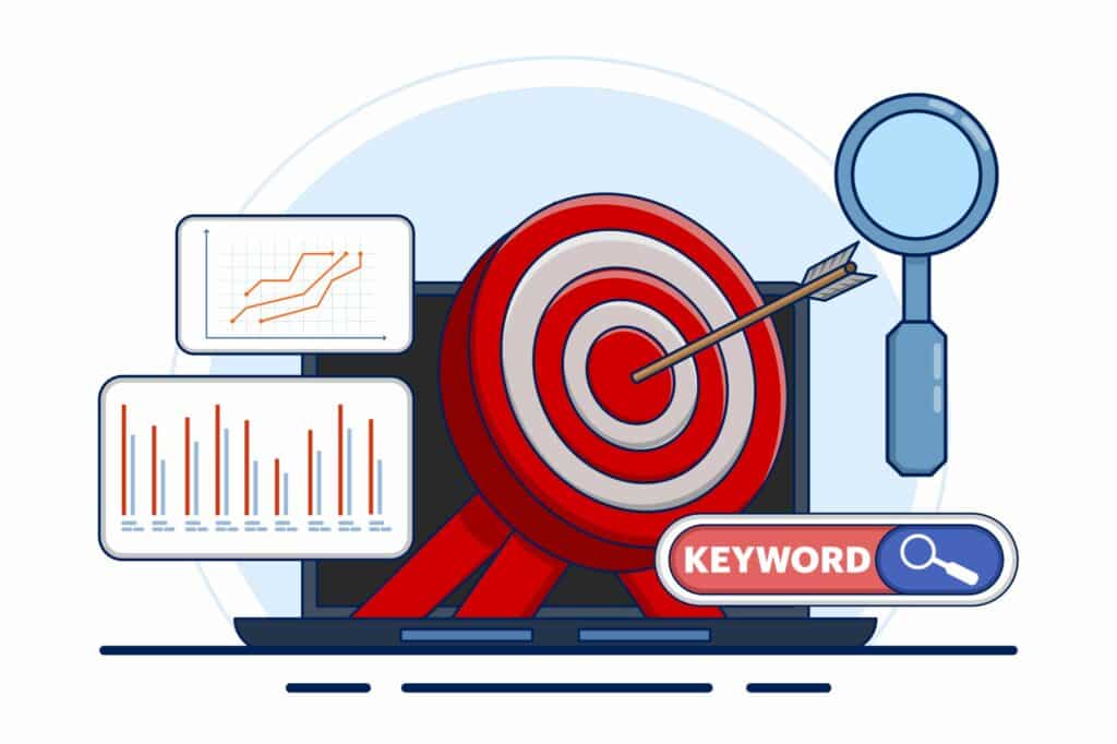 Aiming for the perfect keyword. Arrow and board.