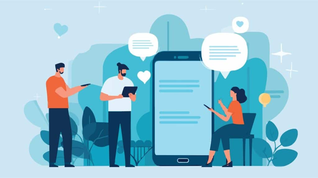 People reading and sharing content illustration
